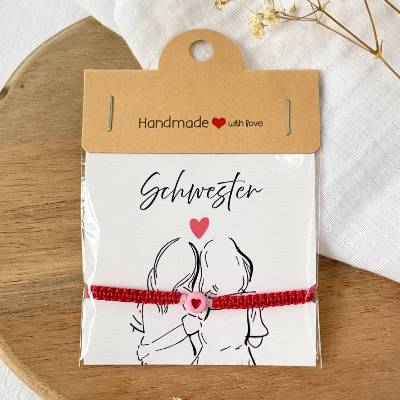 Makramee Armband Schwester – personalisiert – Geschenkidee für deine Schwester - Freundschaftsarmband mit Herz