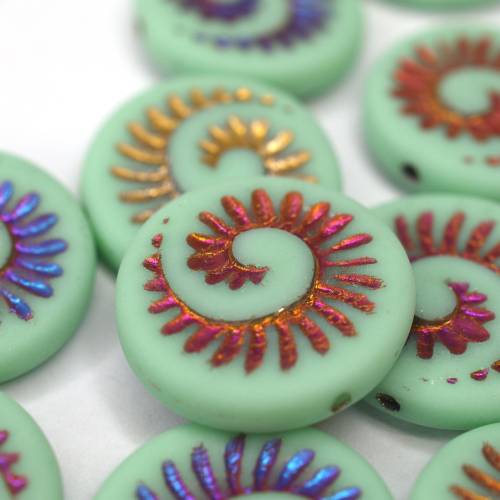 4 Glasperlen Matte Pale Turquoise Sliperit Fossil Shell Beads, Schmuck selber machen, DIY