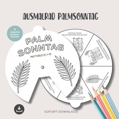 Palmsonntag Ausmalrad Kinder, Ostern Malvorlage Kirche, Palmzweig Bastelvorlage Sonntagsschule, christliches Ausmalbild