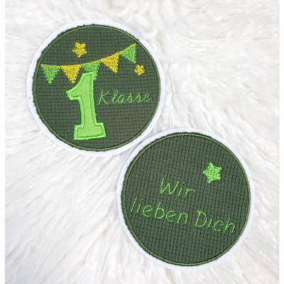 Applikation/ Aufnäher Schultüte erste Klasse und Wunschtext Button - 2 teiliges Set/  Schulkind/ Patch/ Bügelbild