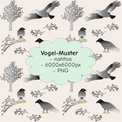 Nahtloses Vogel-Muster schwarz-weiß PNG – Hochauflösende Kachel für kreative Projekte
