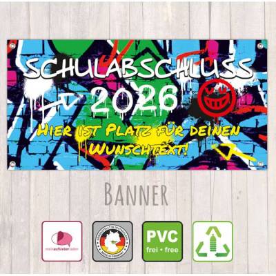 Schulabschluss Banner - 100 x 50 cm | Graffiti - personalisierbar mit Wunschtext