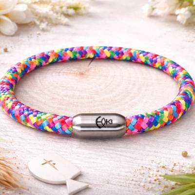 „Konfirmation oder Kommunion“ tolles Segelseilarmband mit Edelstahlverschluß inkl. Gravur