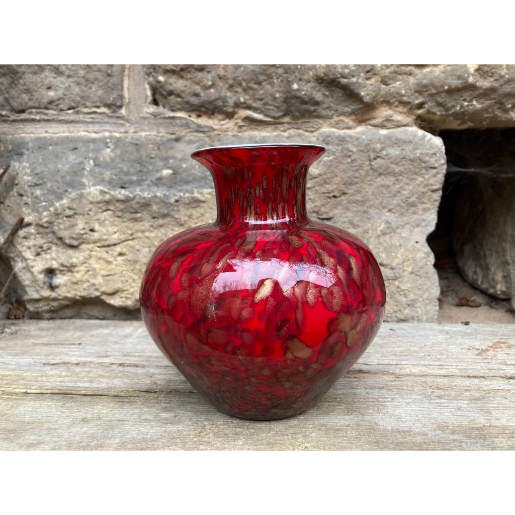 Vase Überfangglas JOSKA Waldglashütte Bodenmais Rot Gold Glasvase Vintage 70er Jahre