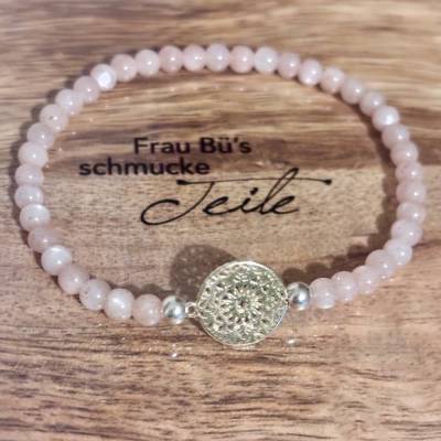 Handgemachtes Sonnenstein-Armband mit Mandala aus 925-Silber – Elastisch & Energiegeladen
