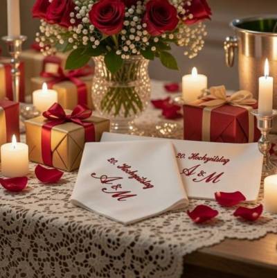 Stoffservietten zum Hochzeitstag mit Initialen