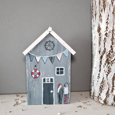 Maritimes Holzhaus Strandhaus  Deko handbemalt Ostsee Nordsee Meer Geschenk