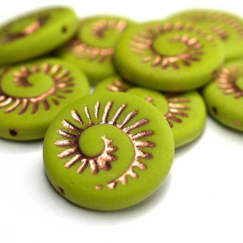 4 Glasperlen Matte Opaque Olivine Capri Gold Fossil Coin Ornament, Schmuck seller machen, DIY grün Roségold