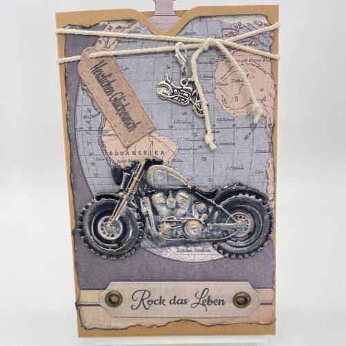 Handgemachte Geburtstagskarte für Motorrad Fans – gegossenes Motorrad aus Resinharz & Metall-Anhänger
