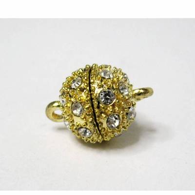 12 mm  Magnetverschluss Glitzersteinchen vergoldet, Kettenverschluss, Schmuckverschluss Gold