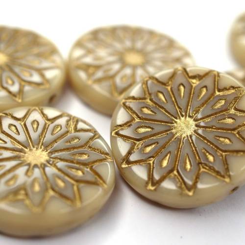 4 Glasperlen Light Ivory Gold Origami Flower Ornament 18mm, Schmuck selber machen, DIY