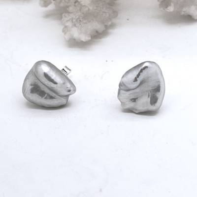 Ohrstecker aus großen Keshiperlen, Sterling Silber