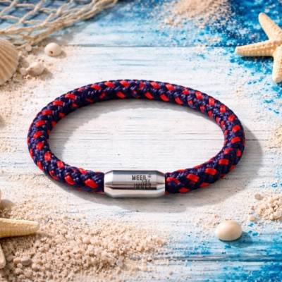 „Meer geht immer“  Segelseilarmband mit Edelstahlverschluß inkl. maritimer Gravur