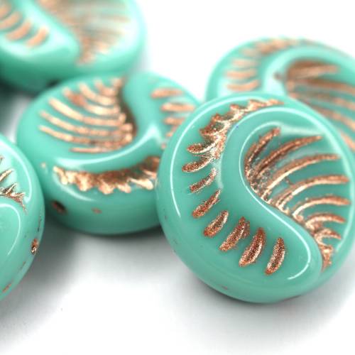 4 Glasperlen Turquoise Capri Gold Fossil Coin Ornament, Schmuck seller machen, DIY blau türkis