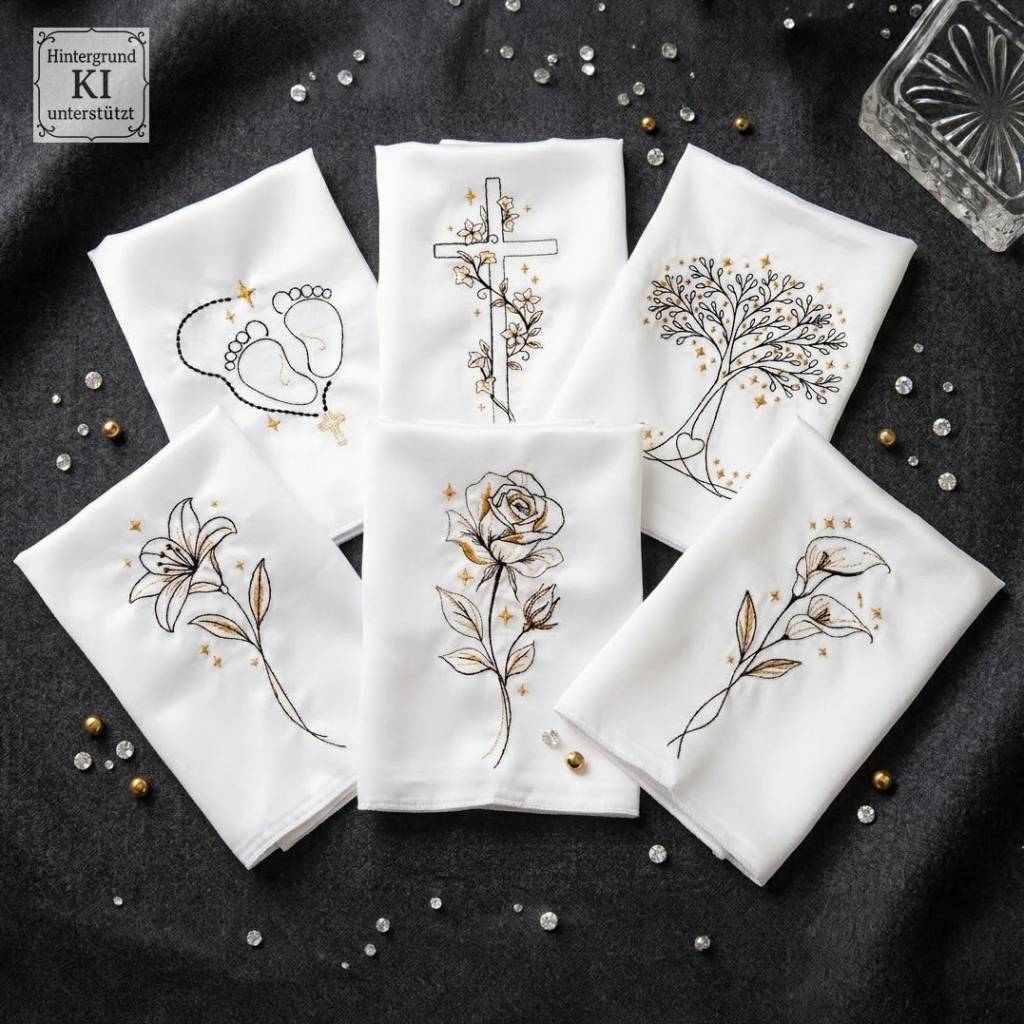 Christliche Stickdateien ab 10x10 cm – 27 Motive für Taufe, Kommunion, Hochzeit & Trauer – 54 Dateien Set Bild 1