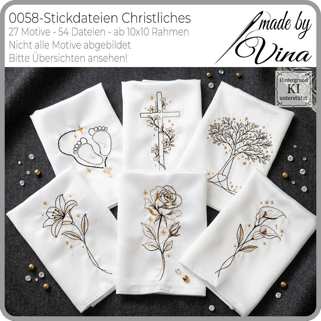 Christliche Stickdateien ab 10x10 cm – 27 Motive für Taufe, Kommunion, Hochzeit & Trauer – 54 Dateien Set Bild 2