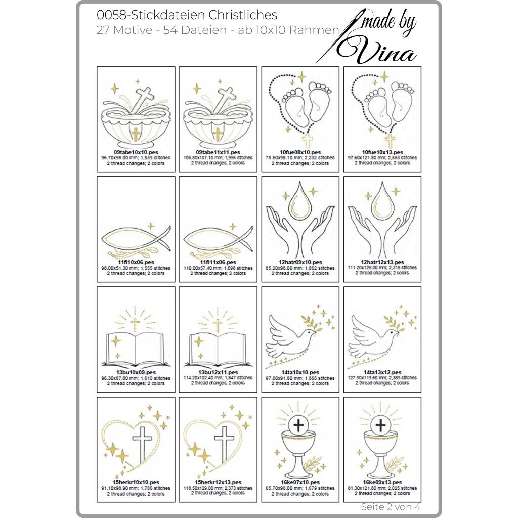 Christliche Stickdateien ab 10x10 cm – 27 Motive für Taufe, Kommunion, Hochzeit & Trauer – 54 Dateien Set Bild 4