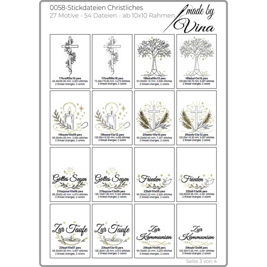 Christliche Stickdateien ab 10x10 cm – 27 Motive für Taufe, Kommunion, Hochzeit & Trauer – 54 Dateien Set Bild 5