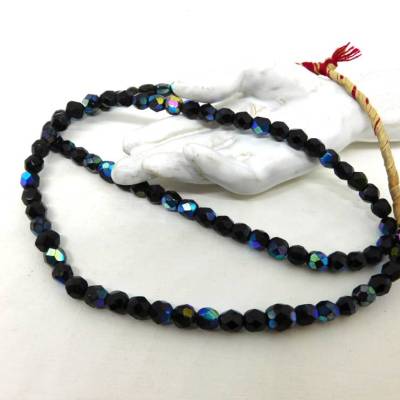 Vintage böhmische Glasperlen 6mm schwarz mit irisierendem AB Regenbogenschimmer – original Afrika-Handel
