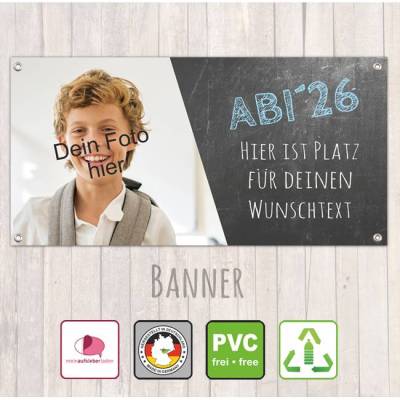 Abitur Banner - 100 x 50 cm | ABI Abschluss - Tafel-Design - personalisierbar mit Foto und Wunschtext
