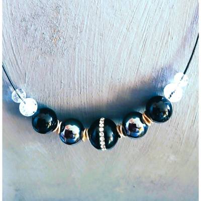 Eleganter Edelstahl‑Hals-reif mit Onyx‑Highlight & funkelnden Kristallen handgefertigtes Unikat und nettes Geschenk