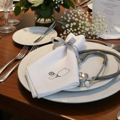 Stoffservietten mit Stethoskop bestickt