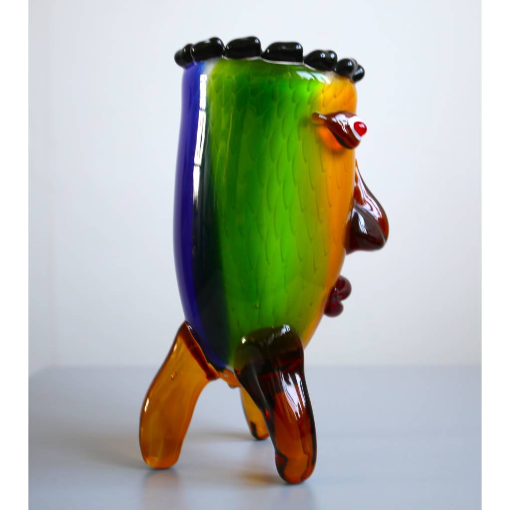 bunte Glasvase mit Gesicht