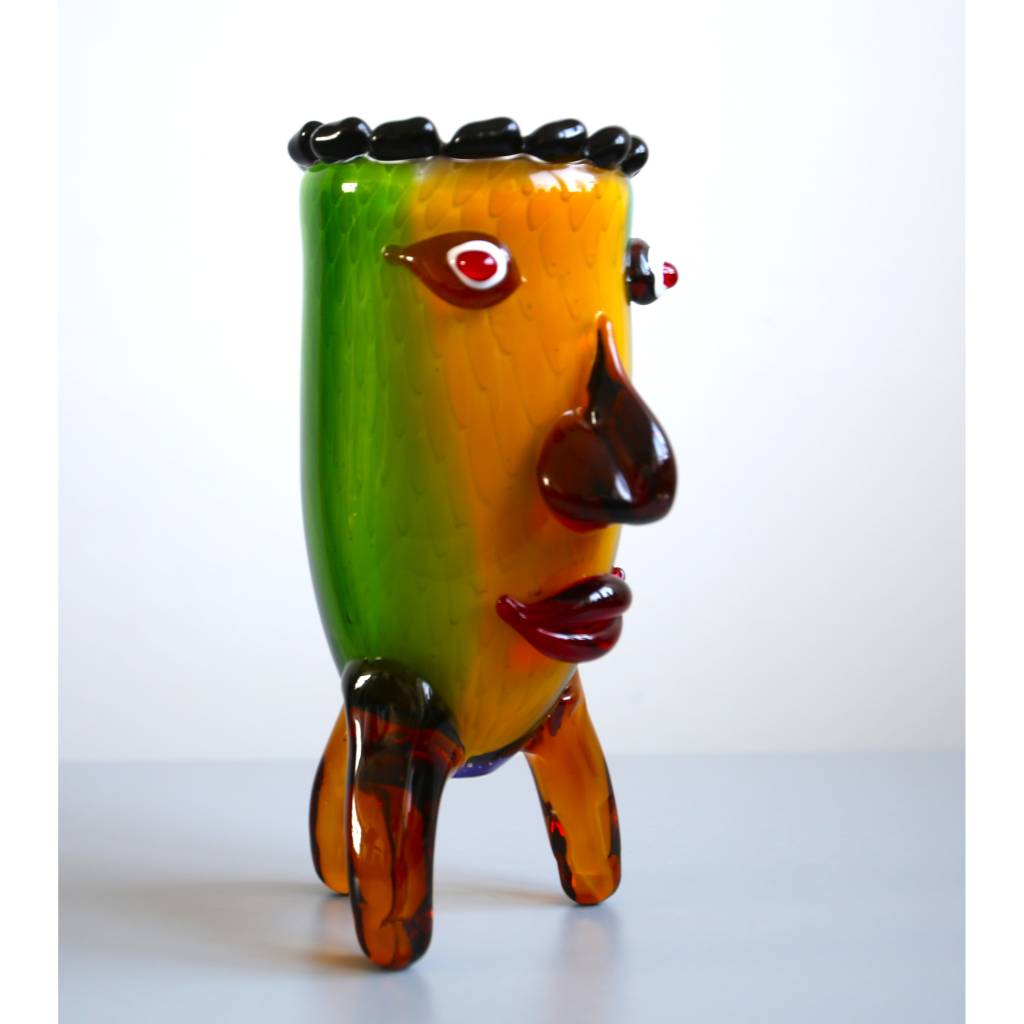 bunte Glasvase mit Gesicht