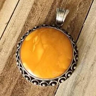 Vintage Butter Scotch Bernstein Anhänger - 835 Silber - Art Deco