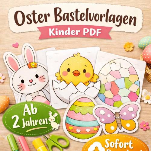 Oster Bastelvorlagen Kinder PDF | Basteln & Ausmalen ab 2 Jahren | DIY Ostern Kindergarten | Printable Bastelset