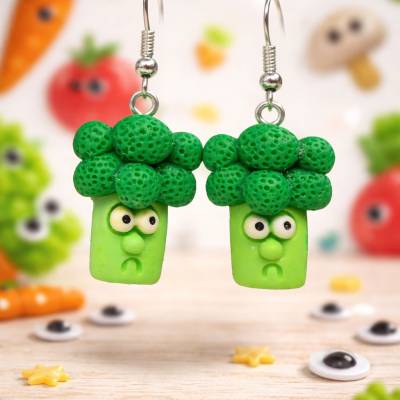 Brokkoli Ohrhänger kawaii – Lustige Food-Ohrringe mit Gesicht,