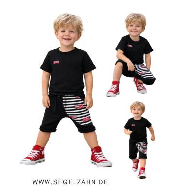 Sweat Shorts Kinder, kurze Hose Unisex Feuerwehr Schwarz, Sommerhose Jungen Mädchen Kinderkleidung Sommer Segelzahn