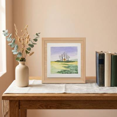 Aquarellbild kleines Haus in der Ferne
