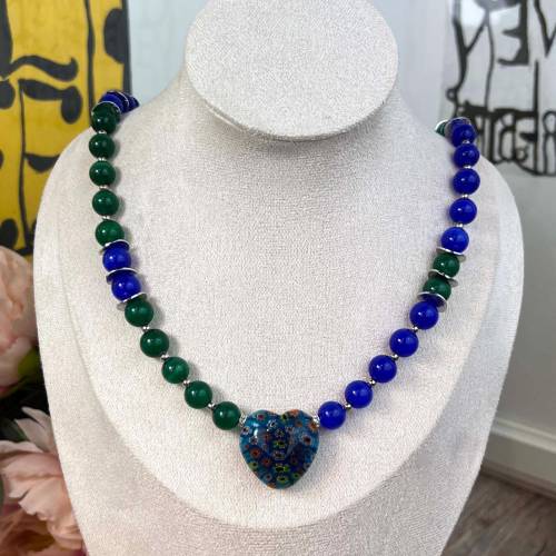 Katzenauge Perlen Halskette Damen Herren blau grün Ø10, Collier 51cm, Edelstahlverschluss