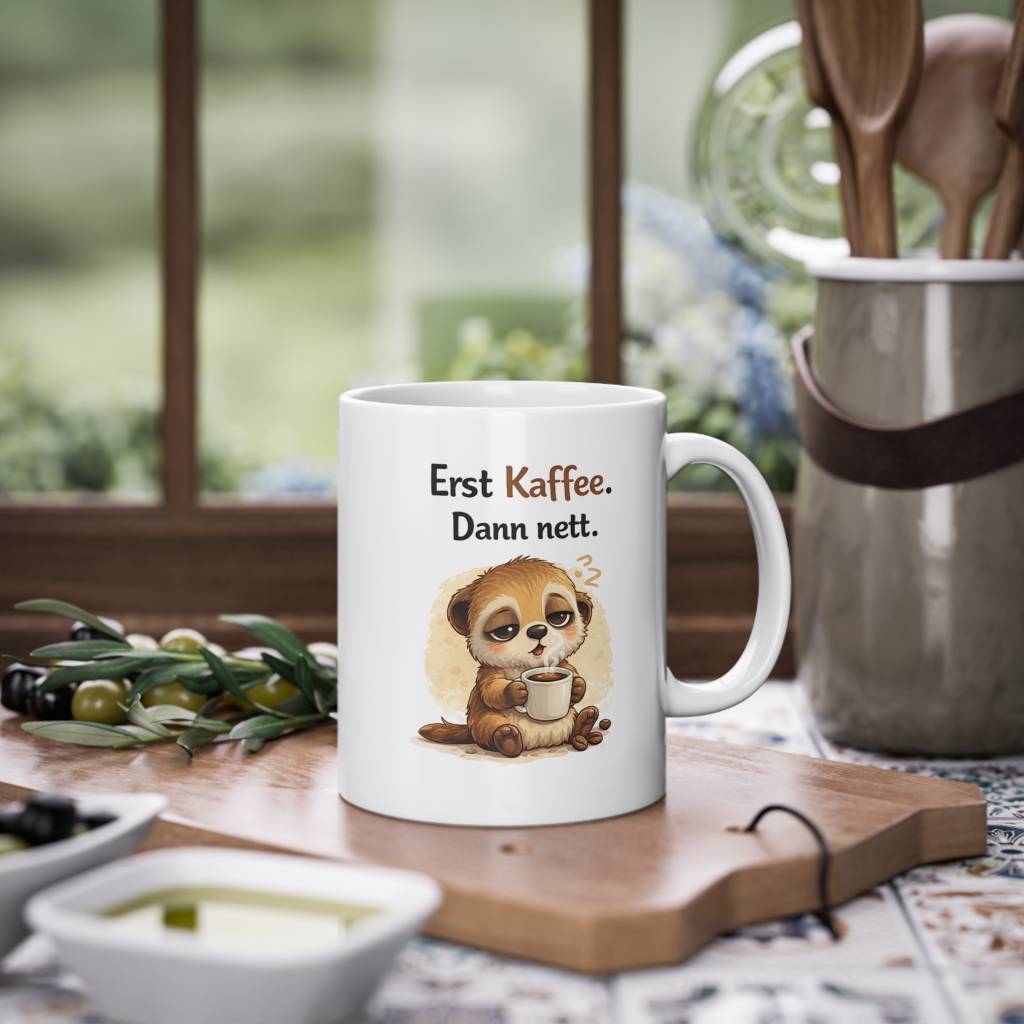 Lustige Kaffee Tasse Spruch Erst Kaffee dann nett süßes Tier Geschenk Büro Kollegen Humor Tasse