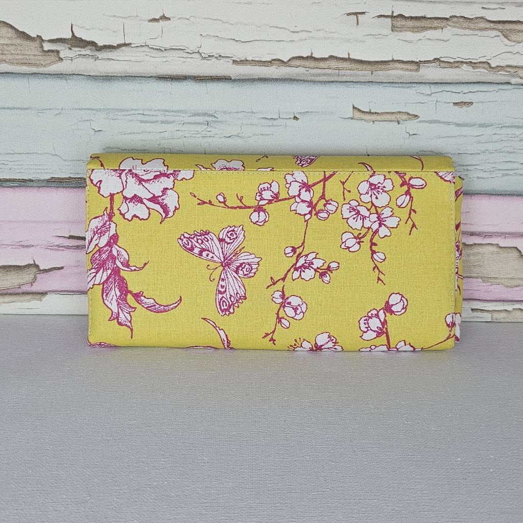 Große Geldbörse für Frau in Gelb-Pink mit filigranen Ranken, Damen Portemonnaie Bild 4