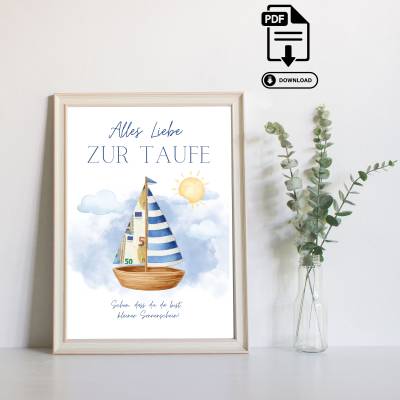 Geldgeschenk Taufgeschenk - Patenkind - Sofort PDF Download A4 zum Ausdrucken - Taufe - Geschenk zur Taufe für Mädchen