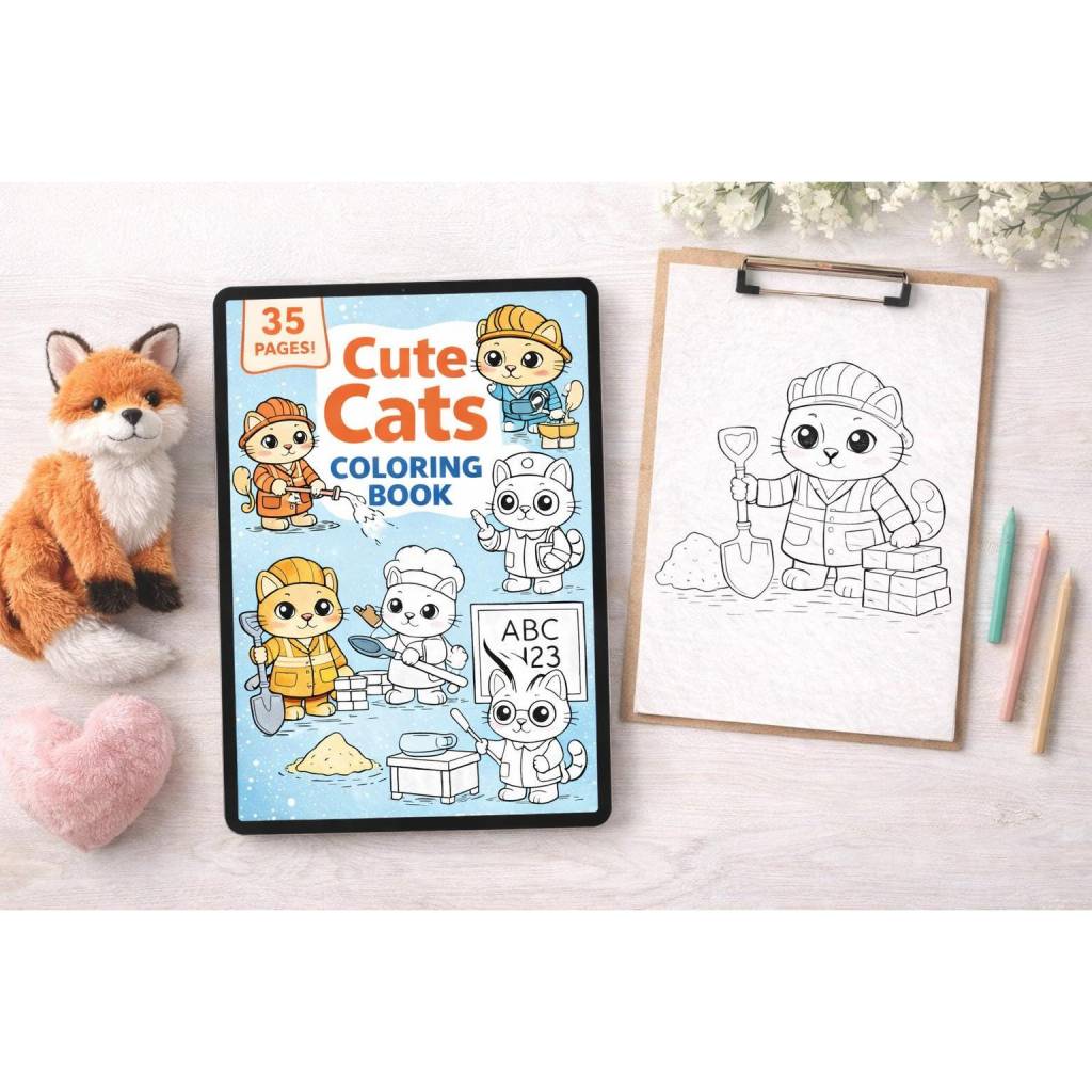 Cute Cats Coloring Book for Kids | 35 Fun & Easy Coloring Pages | Kawaii Cat Coloring Book | Printable PDF Bild 1