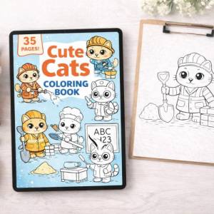 Cute Cats Coloring Book for Kids | 35 Fun & Easy Coloring Pages | Kawaii Cat Coloring Book | Printable PDF