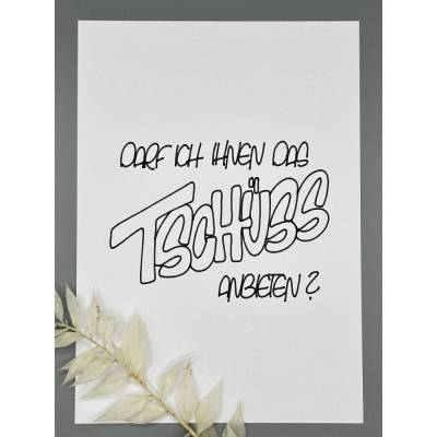 Postkarte „Darf ich Ihnen das TSCHÜSS anbieten“ – charmanter Abschiedsgruß mit Humor