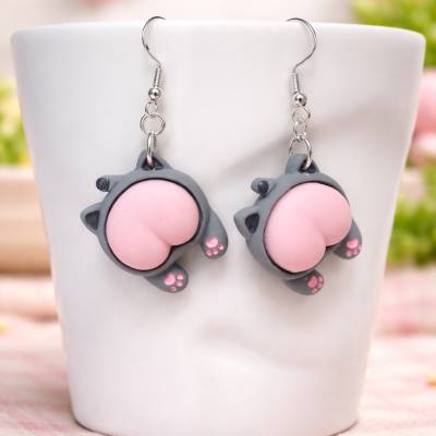 Kawaii Katzen Ohrringe aus Polymer Clay – Katzenpopo Schmuck mit 925 Silber oder versilbert