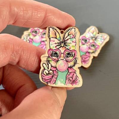 Anhänger Hasenmädchen, UV-Druck I Holz, Ostern