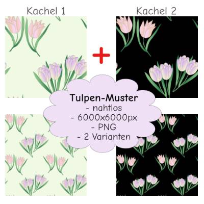 Nahtloses Tulpen-Muster als PNG – 2 Farbvarianten, 6000x6000 Pixel, ideal für kreative Projekte