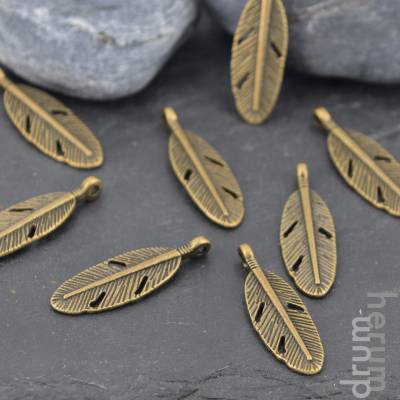 10 / 50 Anhänger Feder ca. 29 x 9 mm antikbronzefarben – Schmuckanhänger Metall