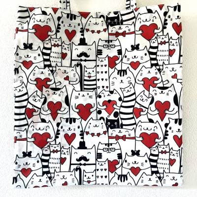 Stofftasche Stoffbeutel Einkaufstasche Projekttasche Sportbeutel Handtuchtasche Aufbewahrungsbeutel Katze Herz