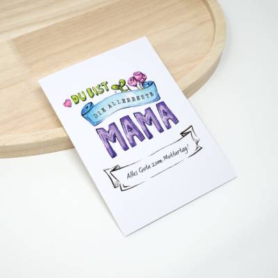 A6 Muttertagskarte Allerbeste Mama, Handlettering | Karte mit Briefumschlag | Aquarell