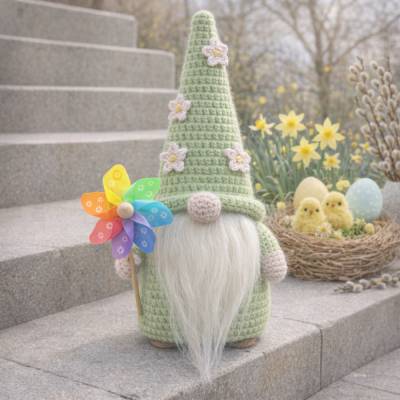 Frühlingsgnom handgemacht – Osterdeko, Häkelwichtel, Geschenkidee"