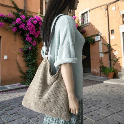 Umgängetasche, beige, Baumwolle, Leinen, Shopper, Schultertasche, Tasche, gehäkelt