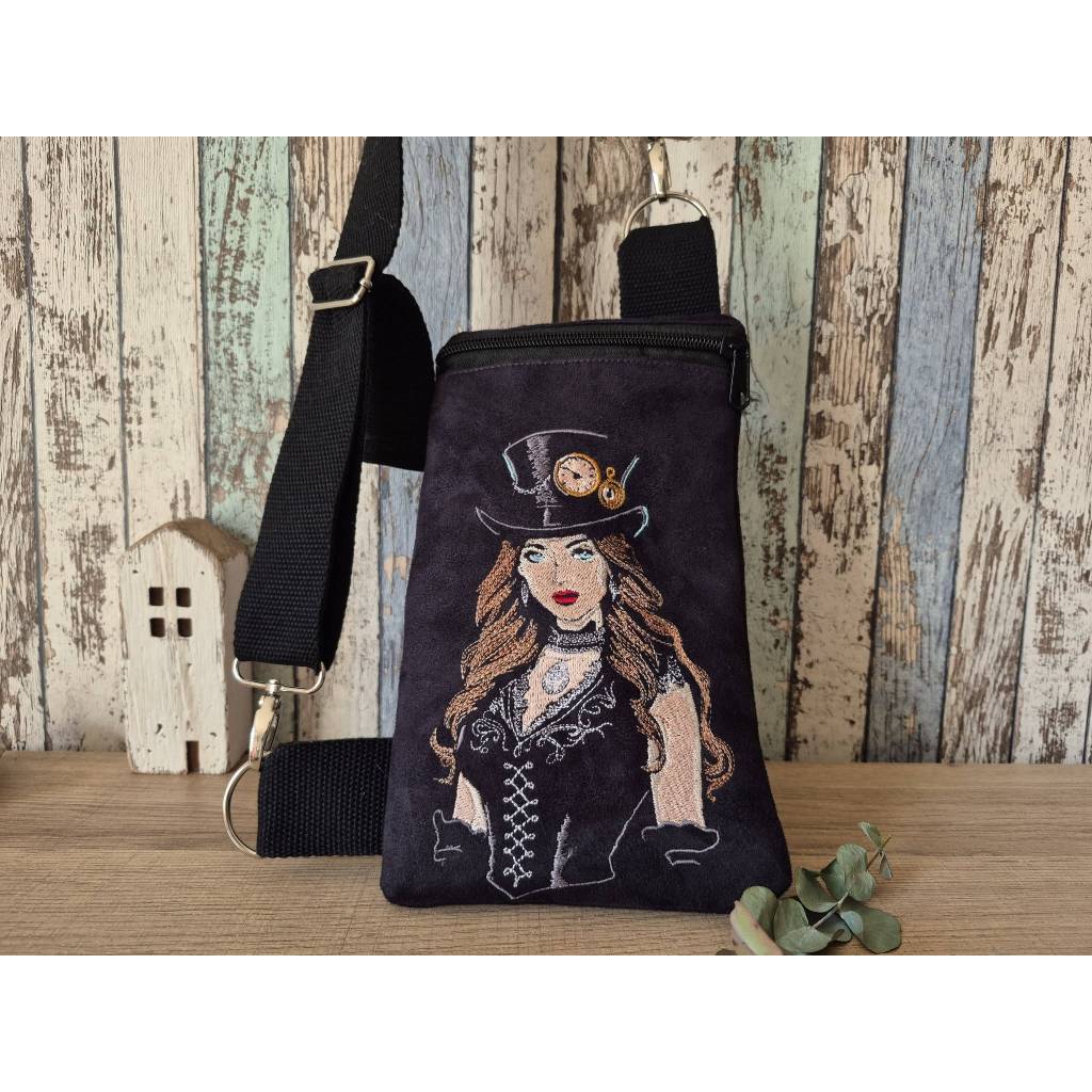 Steampunk Lady Stickdatei 18-20x26-30cm, 21x40cm EXP – Lichteffekt, viktorianisch, für schwarze Stoffe Bild 8
