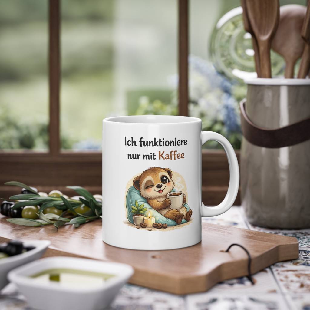 Ich funktioniere nur mit Kaffee Tasse lustig Erdmännchen Tasse Kaffee Spruch Geschenk Büro Kollegin